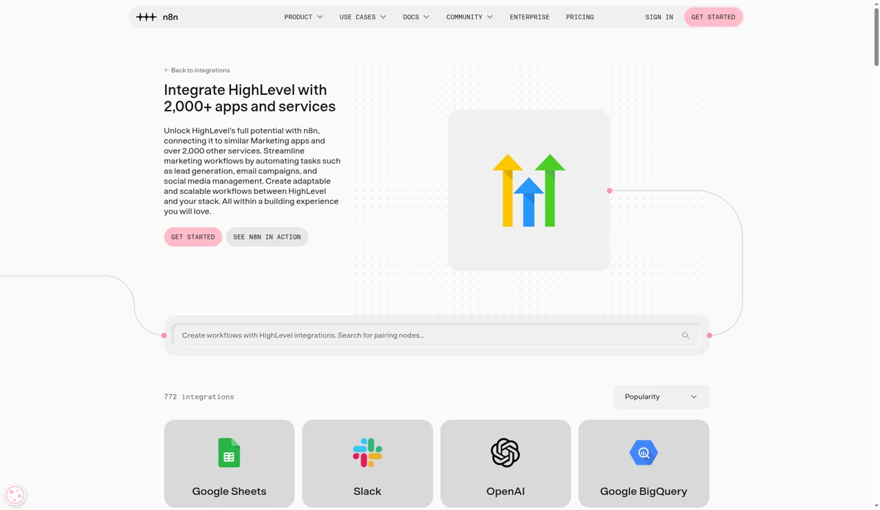 n8n HighLevel integration page