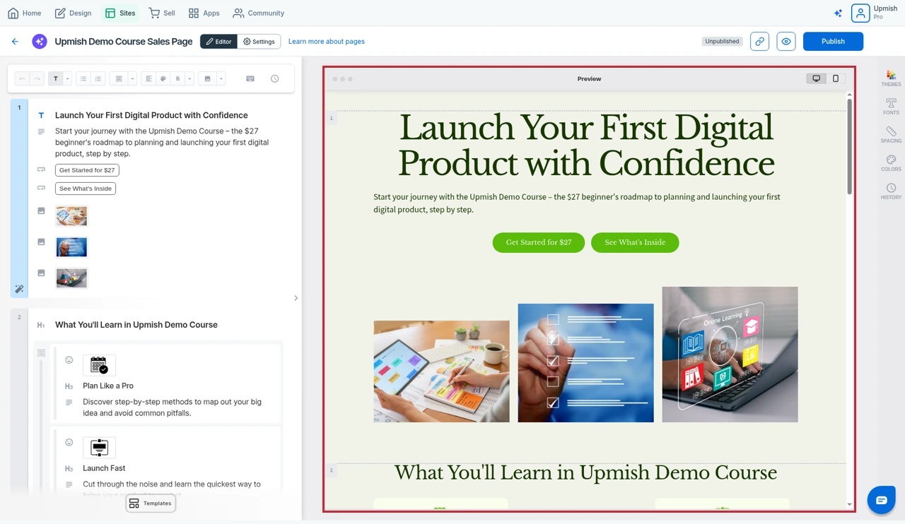 A sales page generated by SamCart's AI page builder