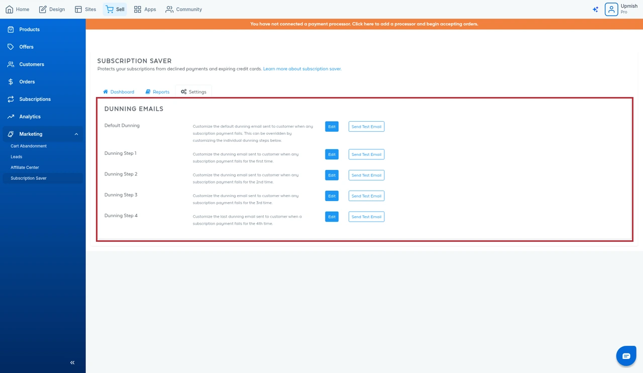 SamCart Subscription Saver settings